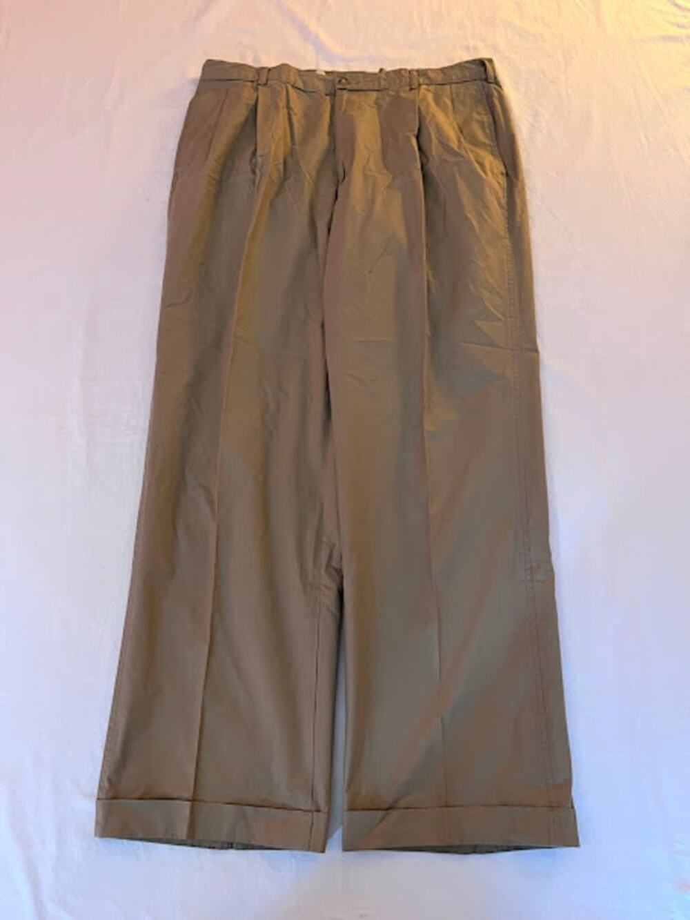 Vintage Polo Ralph Lauren Pants Pleated Cuffs Light Cotton Tan Khaki Size 36x36